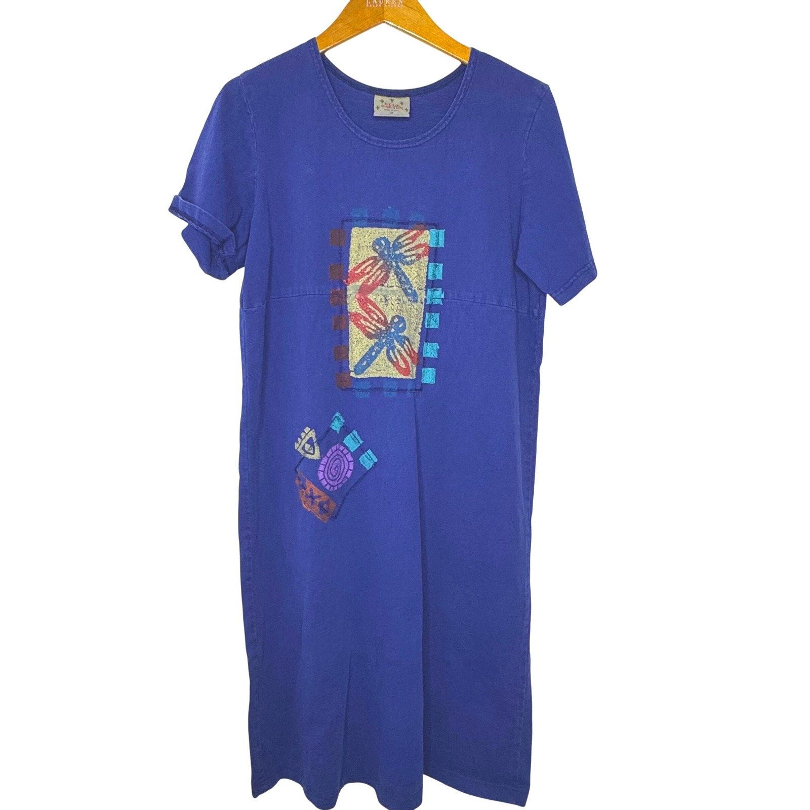Blue Cactus Cotton Long T Shirt Dress Blue Medium